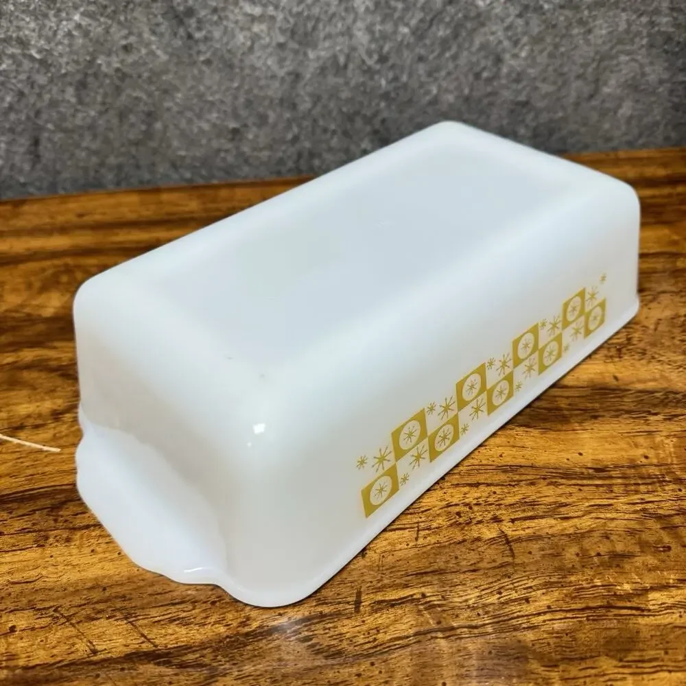 Fire King Star Glow Atomic Snowflake Loaf Pan 1.5 qt. Vintage Baking Dish